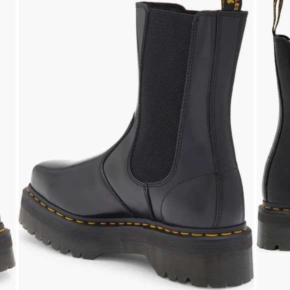 Dr. Martens Black Leather Platform Chelsea Boots with Yellow Welt Stitching
